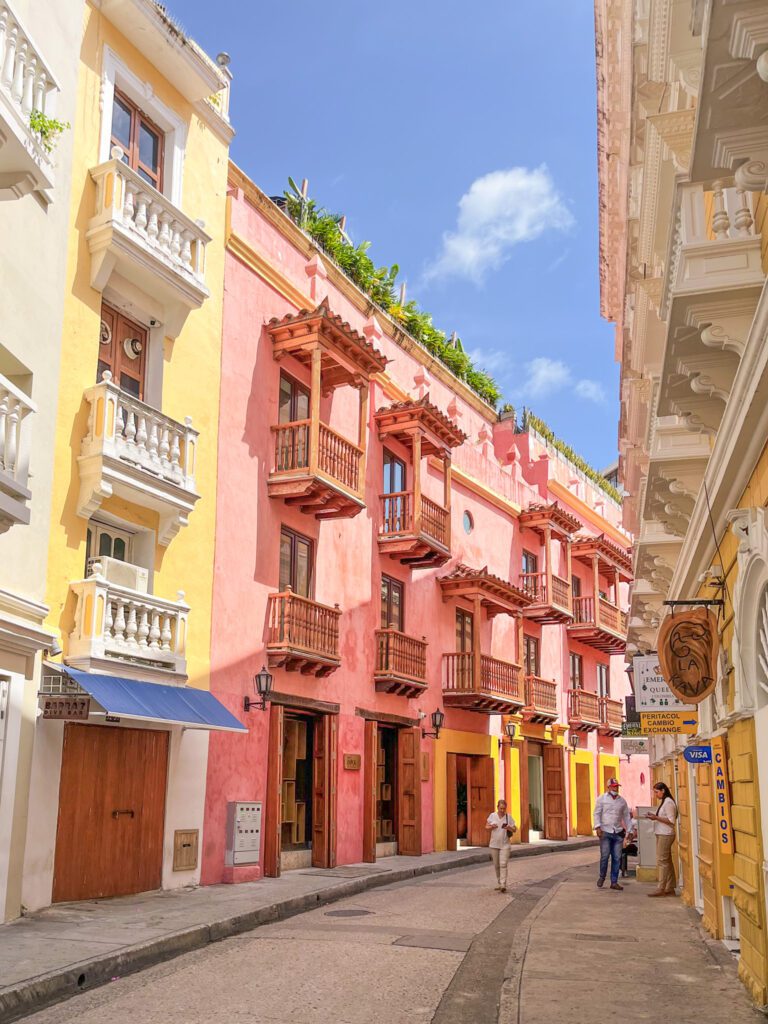a colorful colonial street in cartagena, colombia