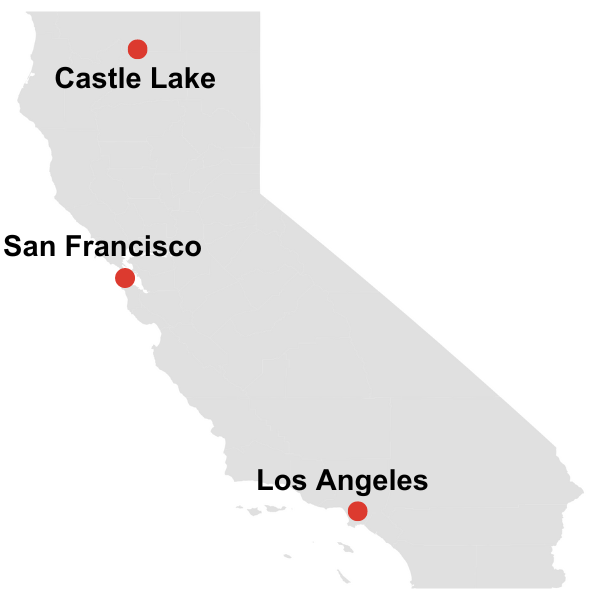 a map showing the location of castle lake in northern california