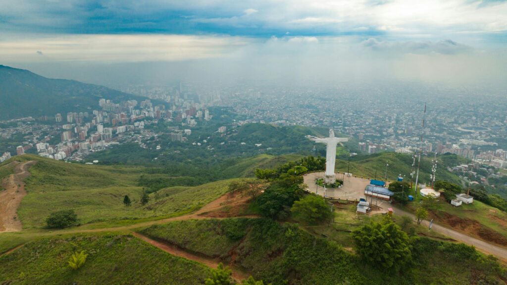 cristo rey, a christ monument on a hill overlooking cali, colombia