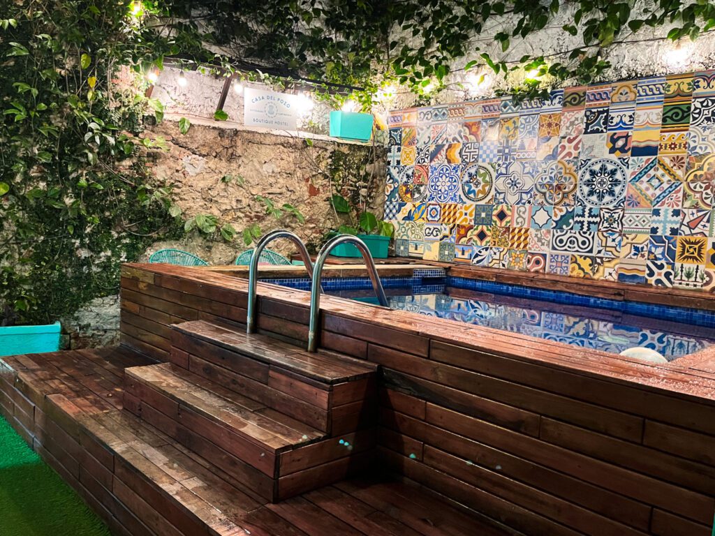 a small swimming pool in a hostel in colombia