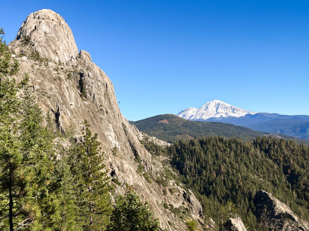 mount shasta as seen from the castle dome trail in castle crags state park