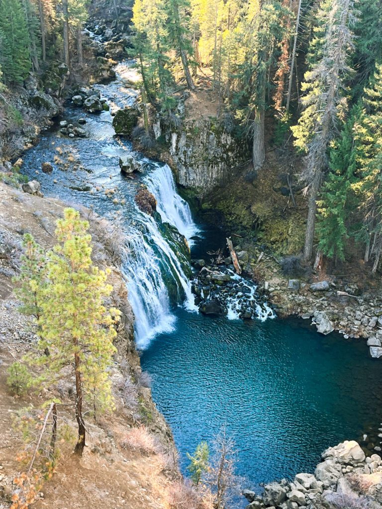 an aerial view of middle mccloud falls in northern california