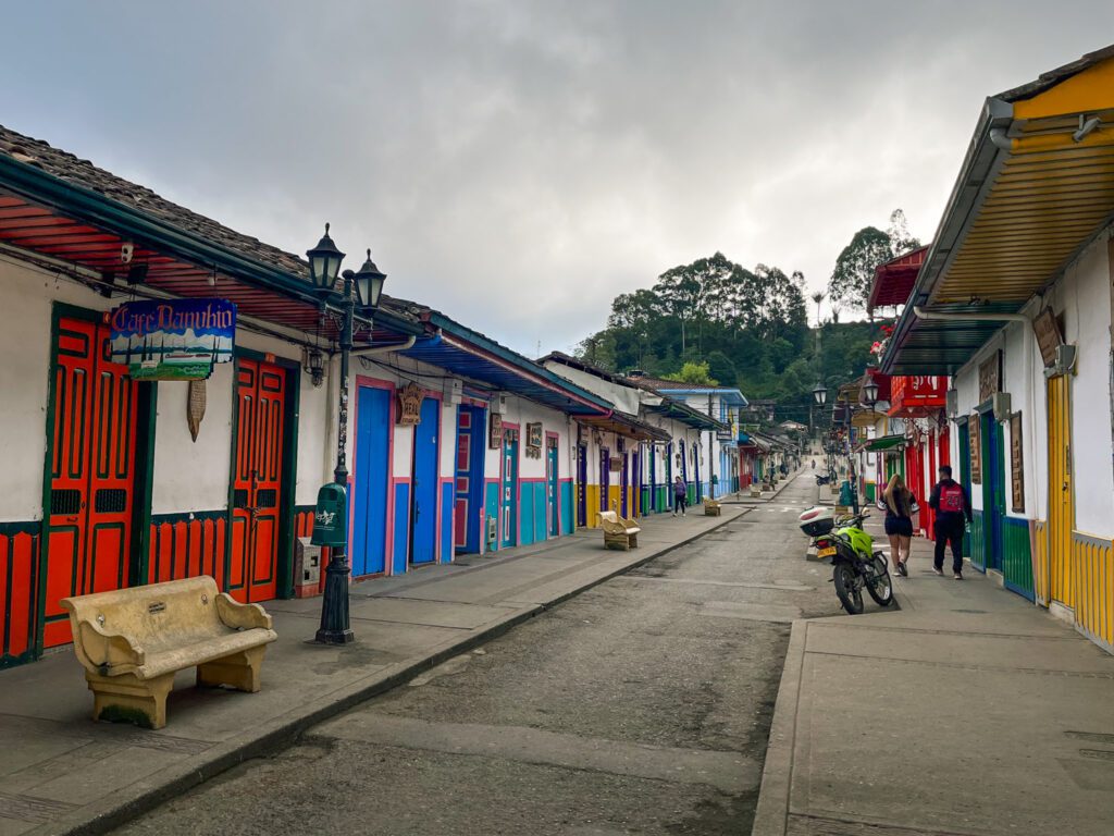 a street with colorful colonial buildings in salento, colombia