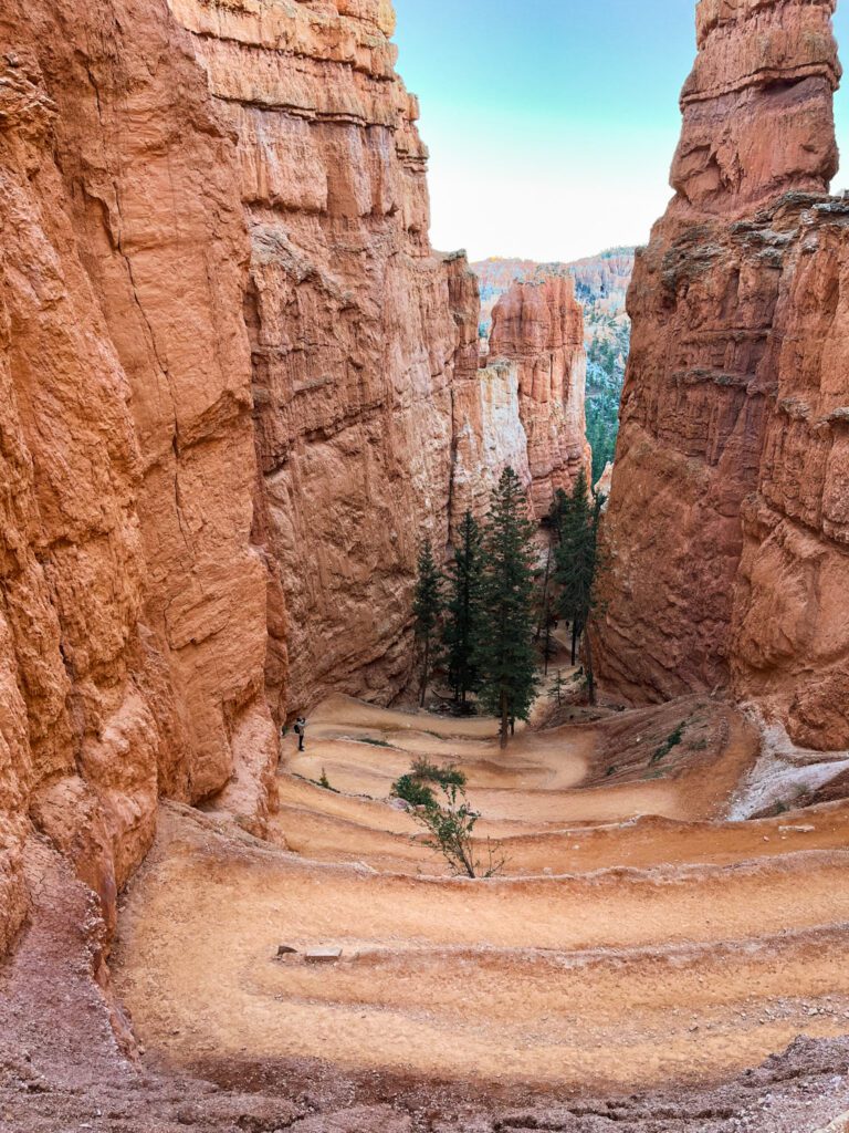 switchbacks between two canyon walls on a bryce canyon hike