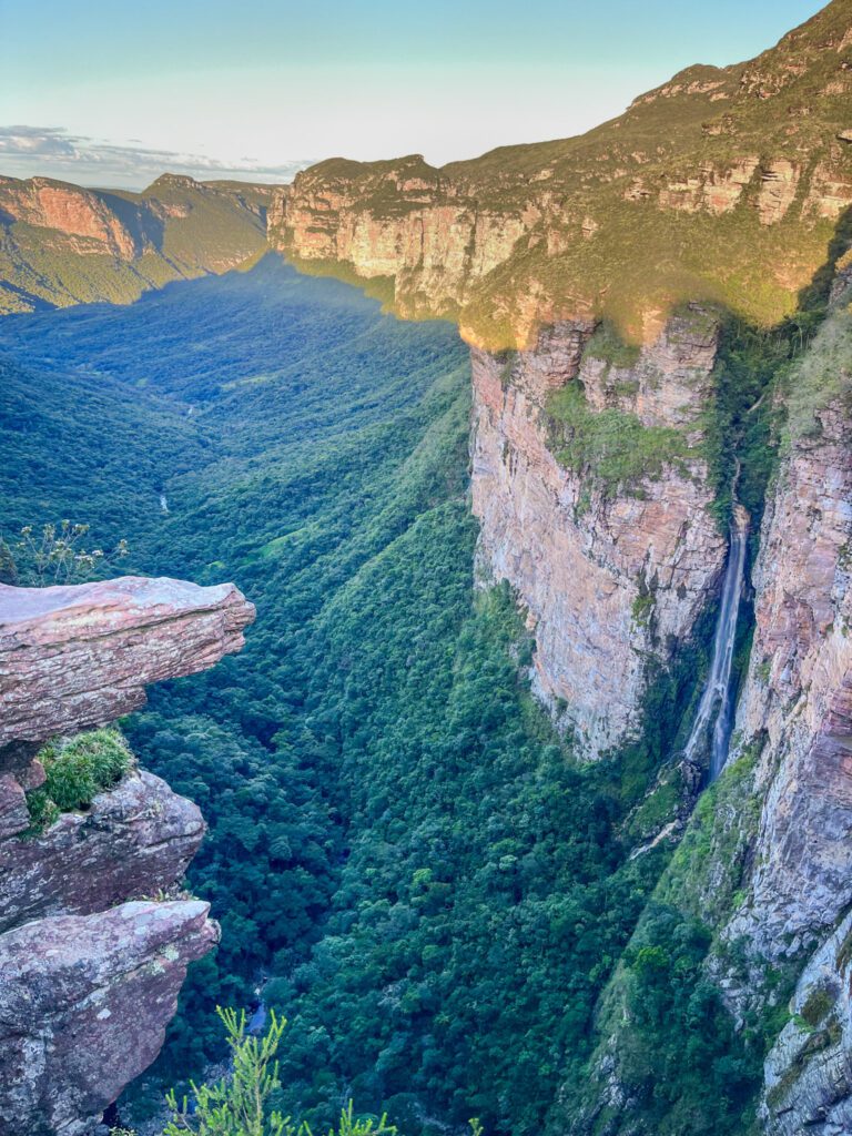 a viewpoint overlooking waterfalls on the vale do pati trek in chapada diamantina, brazil