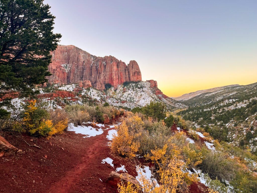 Sunrise as seen from the first section of the Kolob Arch hiking trail.