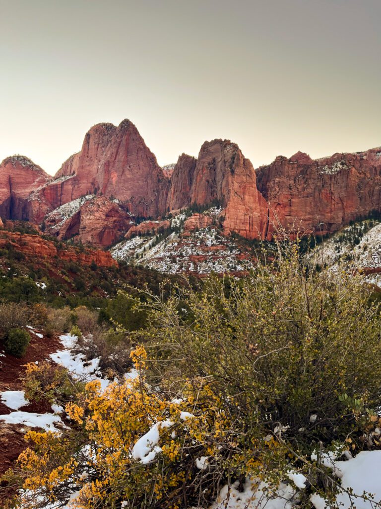 an autumn scene on a hiking trail in zion national park