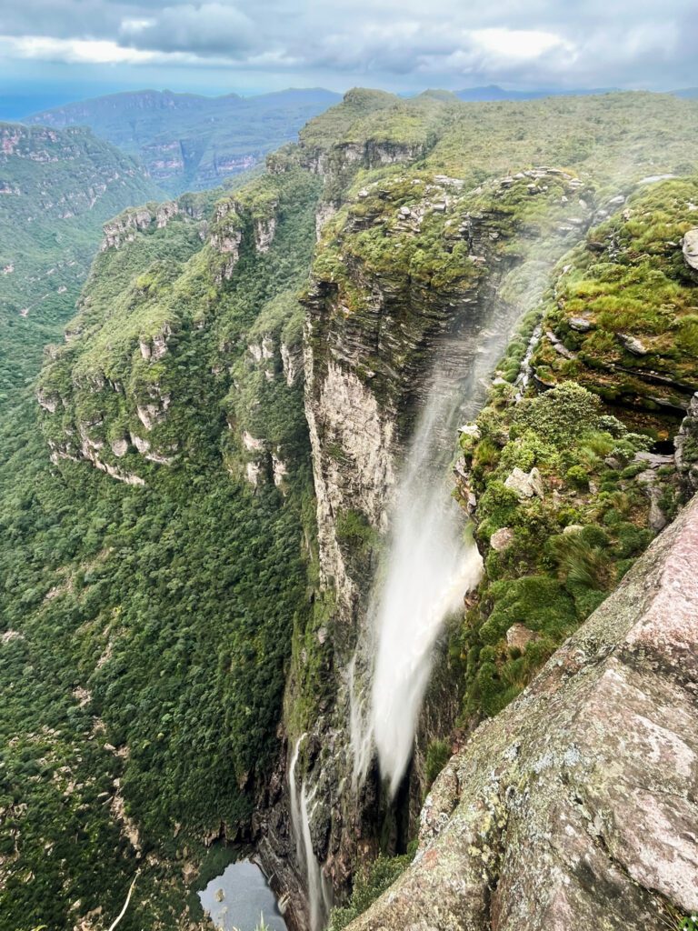 Cachoeira da Fumaça, a tall waterfall in vale do capao, brazil