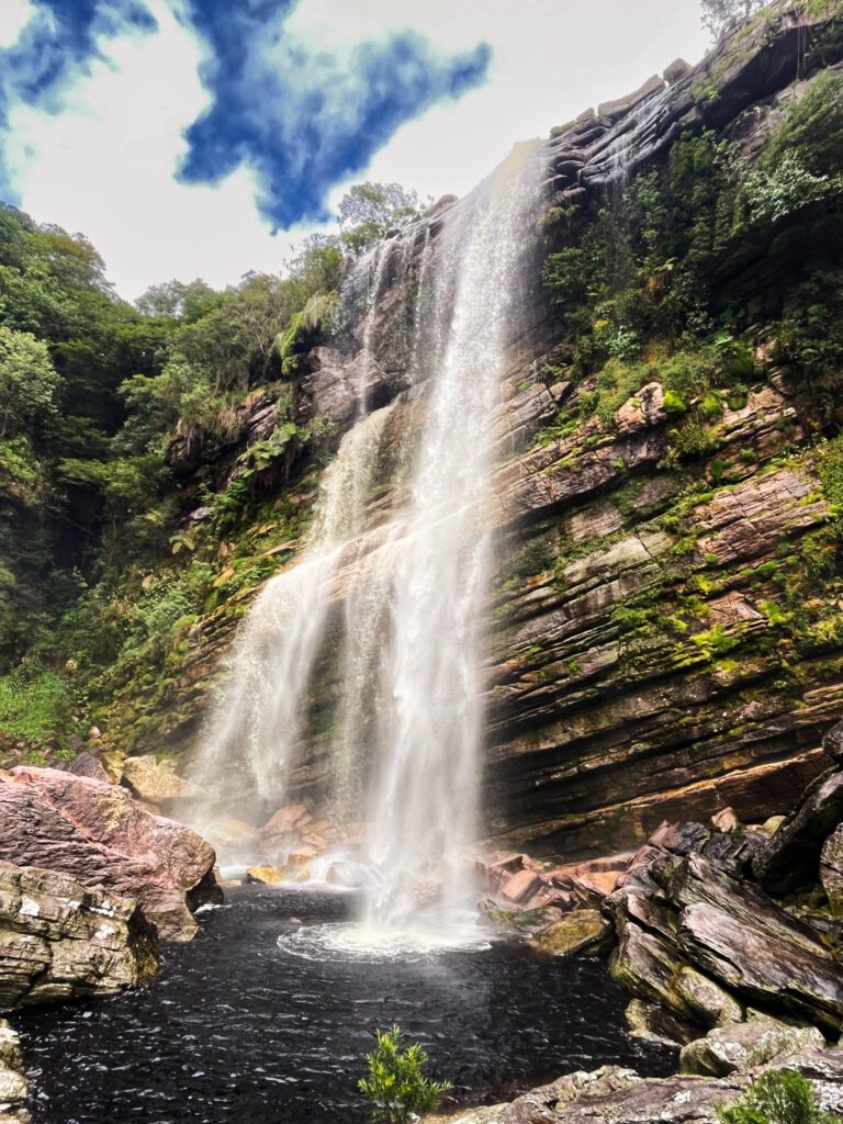 Capivari waterfall, a tall waterfall near cachoeria do mixila in brazil