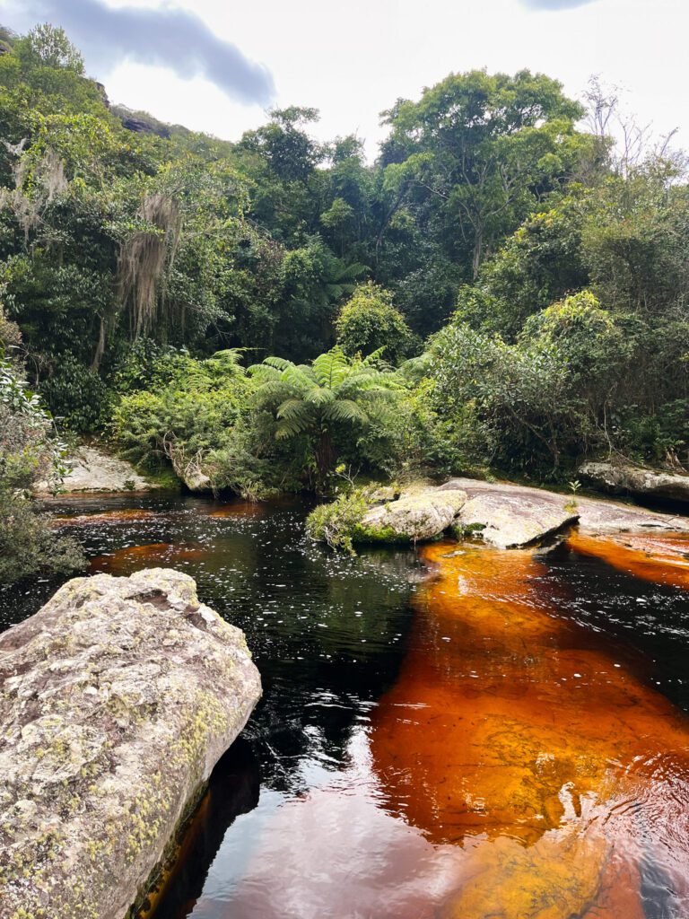 the river next to the campsite on the cachoeira do mixila trek in brazil