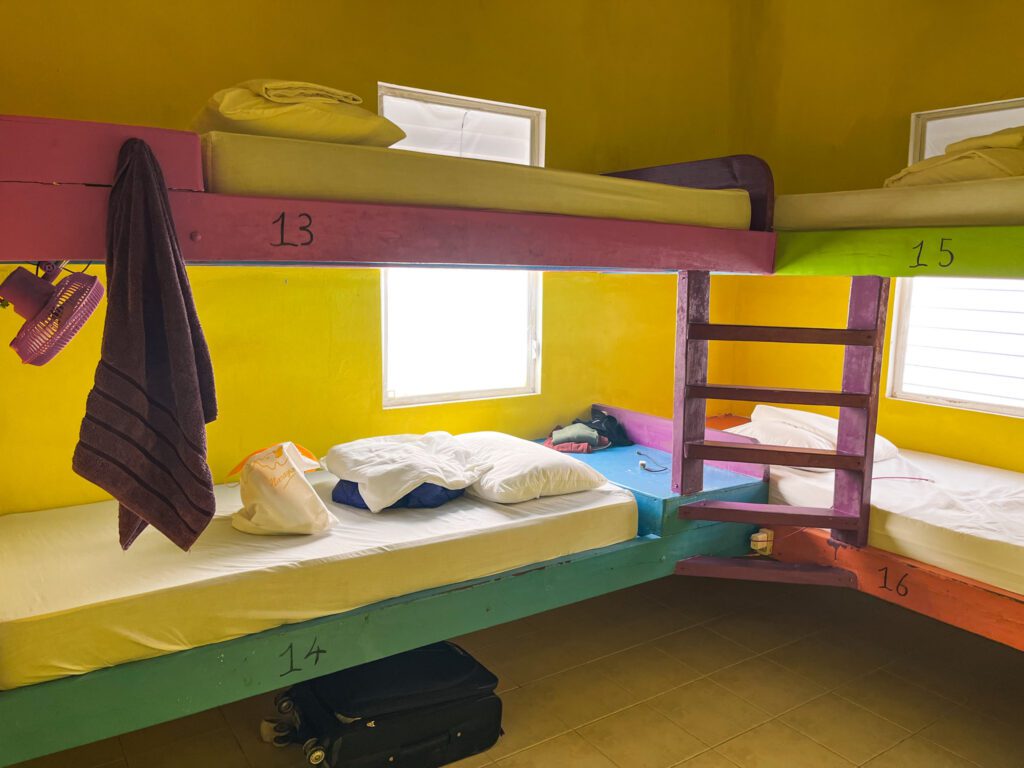 colorful bunk beds from a hostel stay