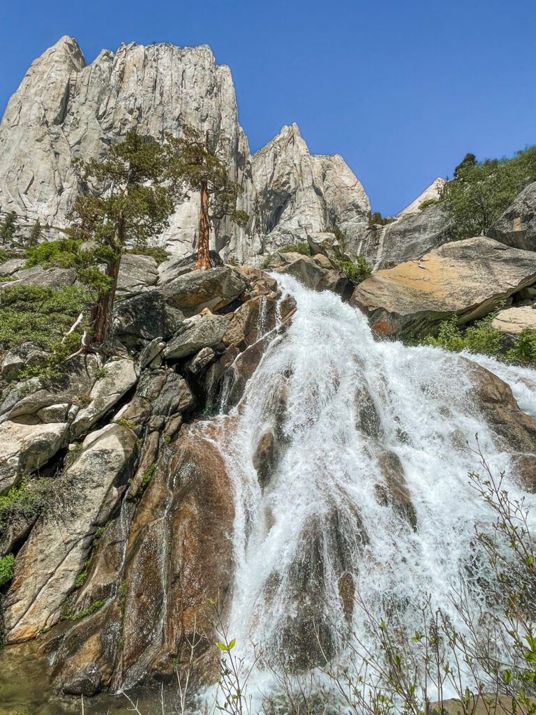 a waterfall along the hamilton lake trail in sequoia national park