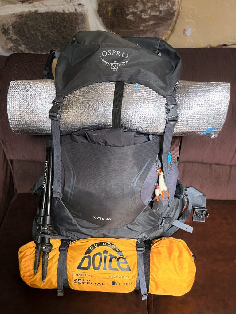 a backpack and other essential items from a backpacking checklist
