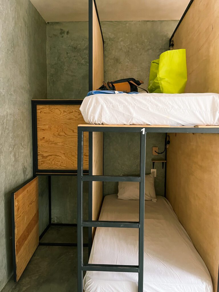 bunk beds in a hostel, demonstrating a bed setup to look for when picking a good hostel
