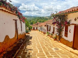 a street in the colonial town of barichara, near san gil, colombia
