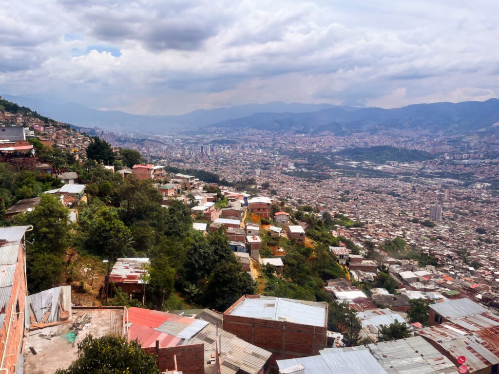 views from the cable car up to parque arvi in medellin, colombia
