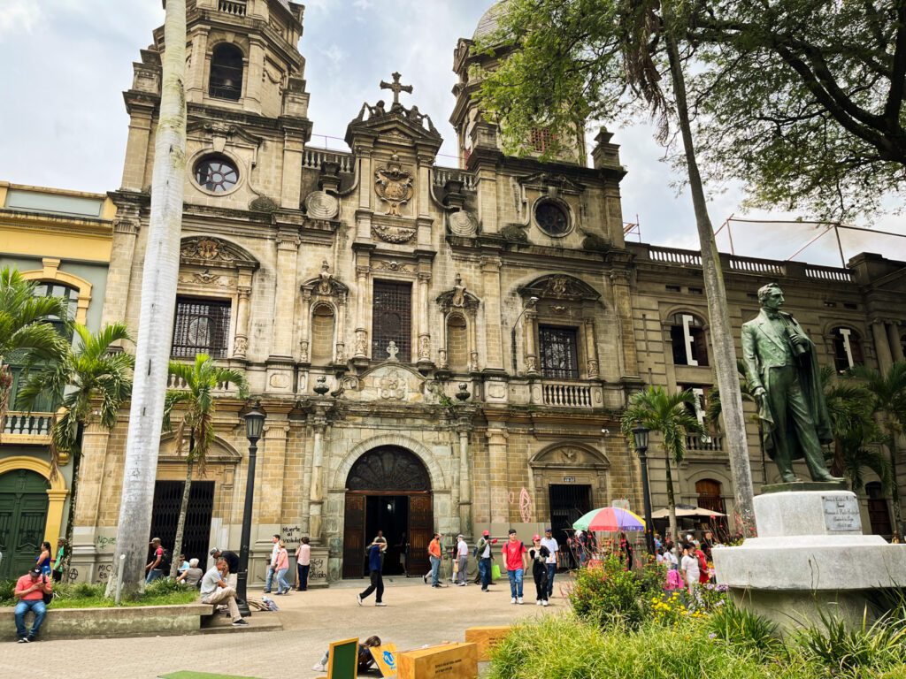 a colonial monument in the historic center of medellin, colombia