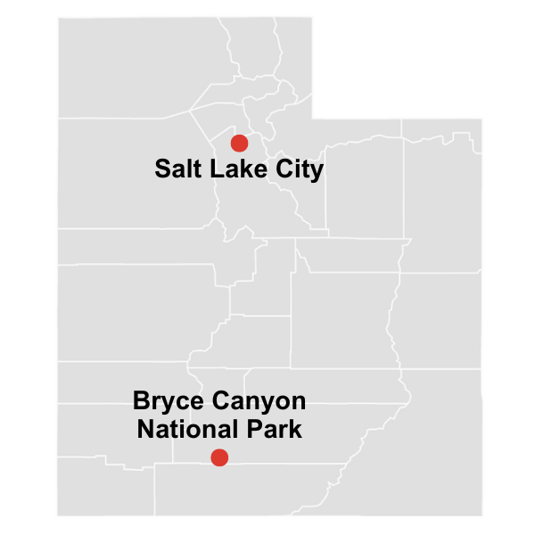 a map showing the location of bryce canyon national park in utah